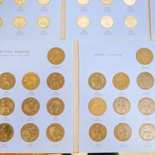 851 - A full set of English and Scottish shillings 1937-1951 (30 coins), 1901 to 1929 copper penny run