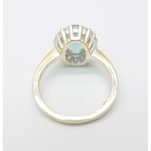 871 - A silver gilt, green fluorite and topaz ring, S