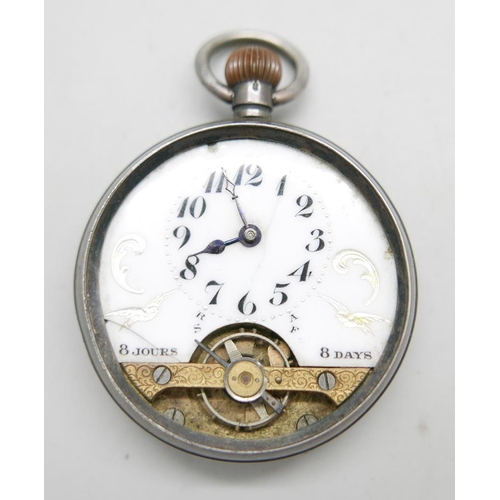 927 - A silver cased 8-days pocket watch, London import mark for 1919, the inner case also marked 1781, di... 