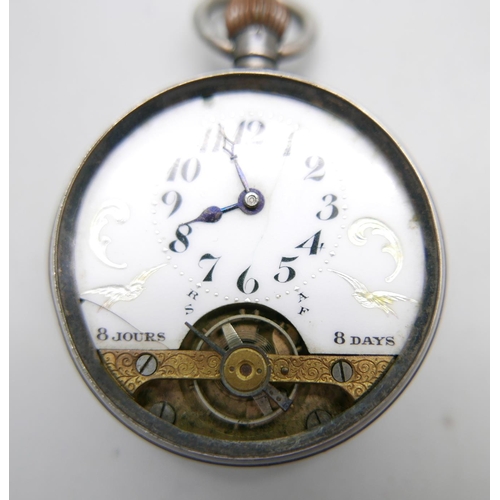 927 - A silver cased 8-days pocket watch, London import mark for 1919, the inner case also marked 1781, di... 