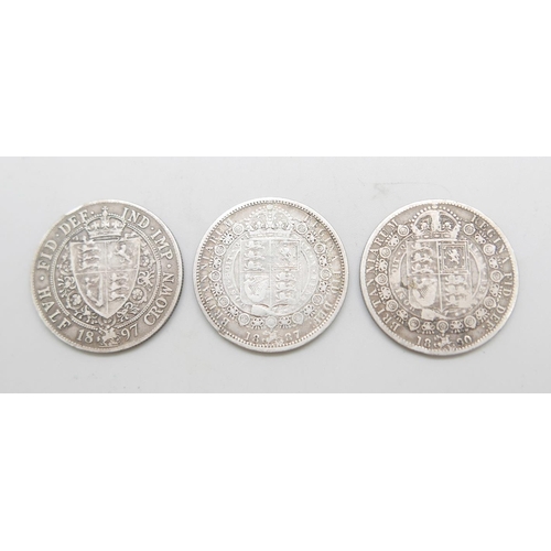 929 - Three silver half-crowns, 1887, 1890 and 1897