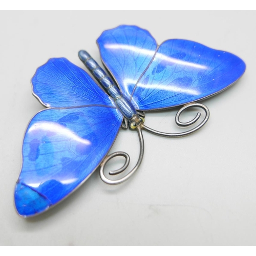 931 - A large Marius Hammer 930 silver and blue enamelled butterfly, a/f, 80mm wide