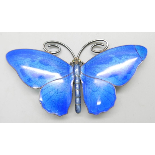 931 - A large Marius Hammer 930 silver and blue enamelled butterfly, a/f, 80mm wide