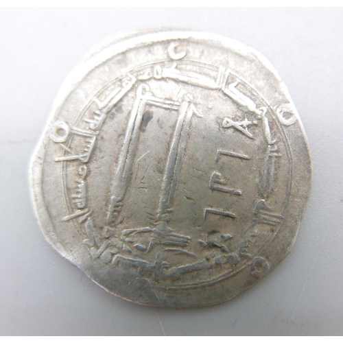 939 - Two silver Dirham coins, (Medieval Islamic Abbasid Caliphate)