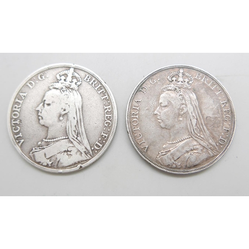 942 - Two Victorian silver crowns, 1891 and 1892