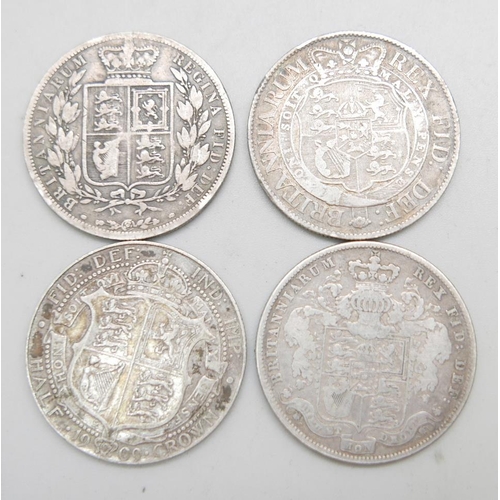 943 - Four silver half crowns, 1819, 1825, 1881 and 1909