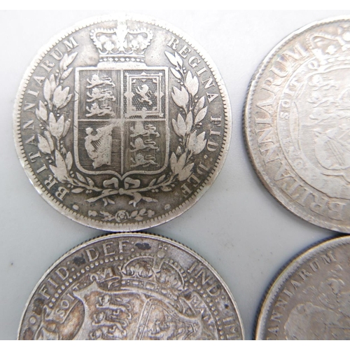 943 - Four silver half crowns, 1819, 1825, 1881 and 1909