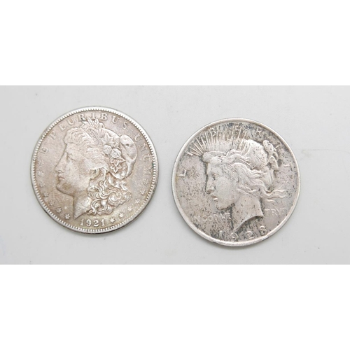 945 - Two silver US Dollars, 1921 and 1928