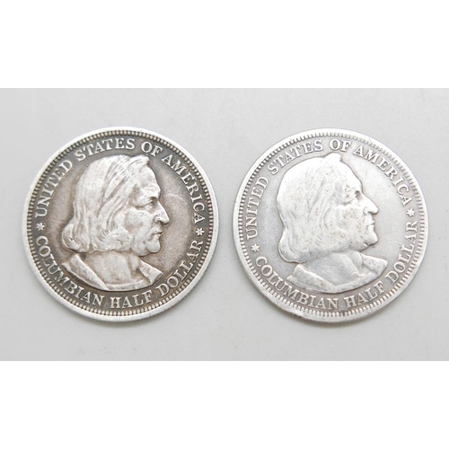 956 - Two US Columbian half-dollar coins, World's Columbian Exposition Chicago 1893, 24.9g