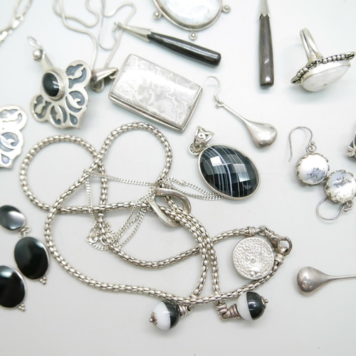 965 - A collection of stone set silver jewellery