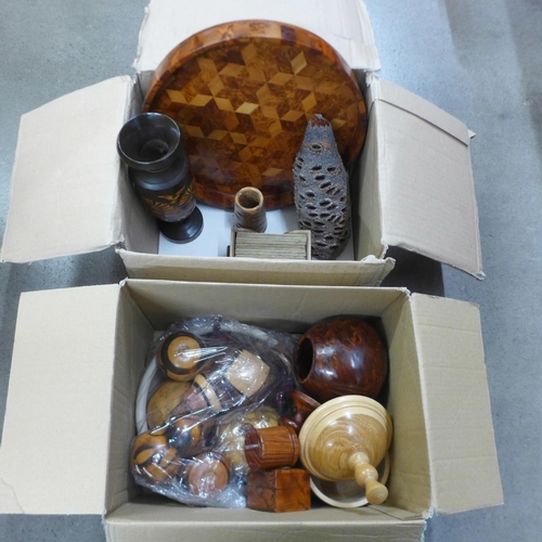 970 - Two boxes of tourist trade treen including Western Australia banksia nut x 2 **PLEASE NOTE THIS LOT ... 