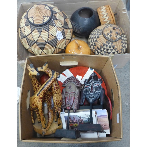 991 - Two boxes of worldwide tourist trade souvenirs including South African Zulu basket **PLEASE NOTE THI... 