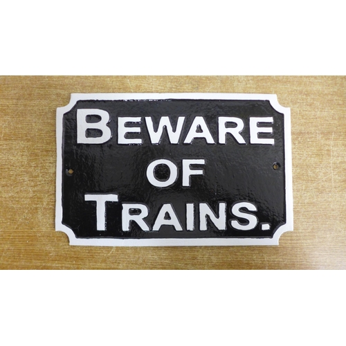 2056 - A Beware of Trains sign * this lot is subject to VAT