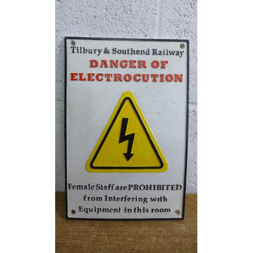 2071 - An Electrocution railway sign * this lot is subject to VAT