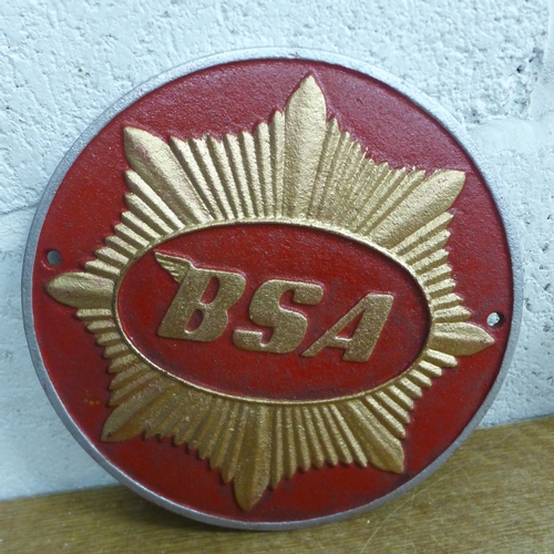 2084 - A red BSA motorcycle plaque * this lot is subject to VAT