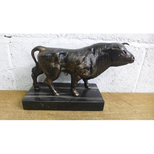 2124 - A bull figure on marble base * this lot is subject to VAT