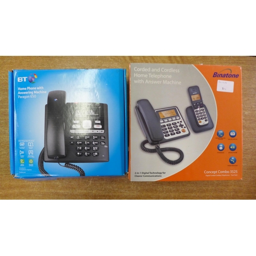 2152 - A Binatone Concept Combo 3525 corded and cordless land line phone with answer machine and BT Paragon... 