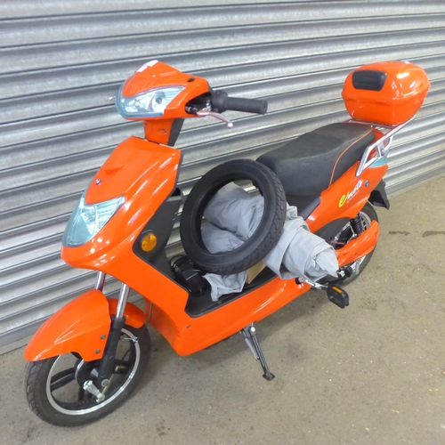 2212 - An E-Moto 'All Seasons' electric moped scooter with battery charger, 2 keys, cover and spare tire