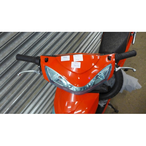 2212 - An E-Moto 'All Seasons' electric moped scooter with battery charger, 2 keys, cover and spare tire