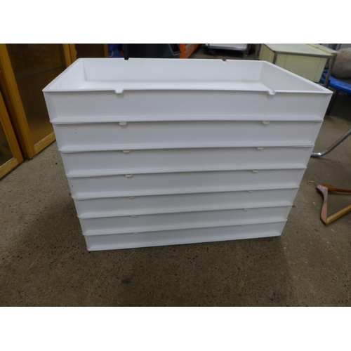 2234 - An 8 tray food production trolley with 15 white plastic trays