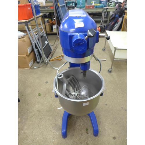 2239 - An industrial kitchen mixer with bowl and 2 attachments