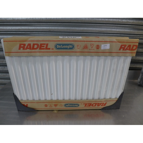 2270 - Three Delonghi radiators: a 600 x 400 compact single; a 600 x 600 compact single and a 400 x 600 dou... 