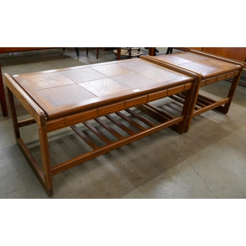 12 - Two teak and tiled topped coffee tables