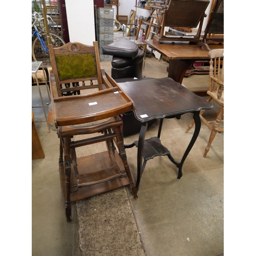 167 - A Victorian beech metamorphic child's high chair and an Edward VII occasional table