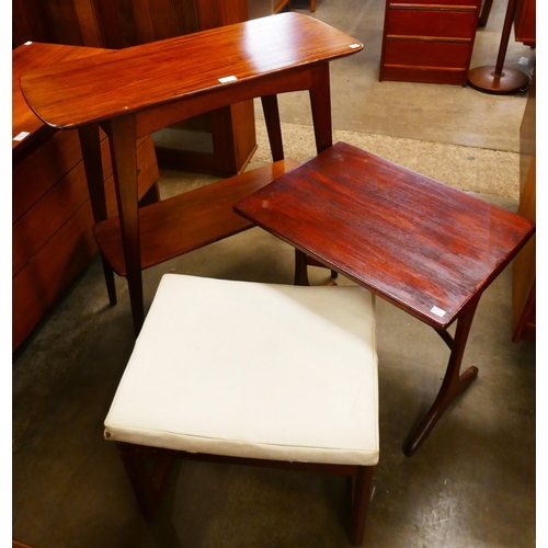 180 - A teak dressing table stool, an occasional table and 
hall table