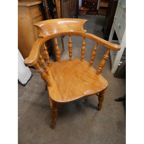 79 - A pair of Victorian style beech smokers bow chairs