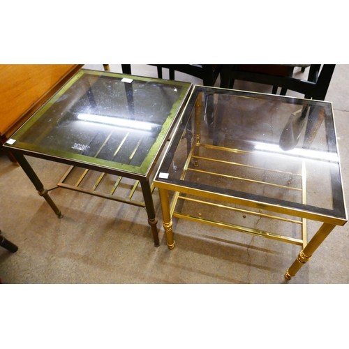 86 - A pair of Italian brass and glass topped coffee tables