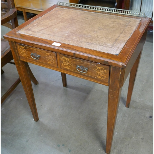95 - An Edward VII marquetry inlaid rosewood two drawer lady's writing table