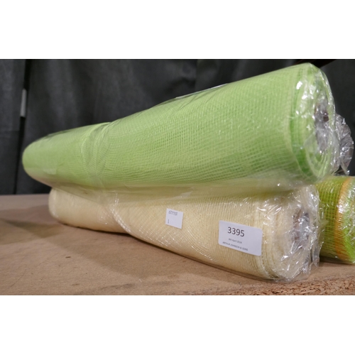 3395 - Six 50 x 9m rolls, cream & green craft mesh