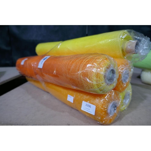 3396 - Six 50 x 9m rolls, yellow & orange craft mesh