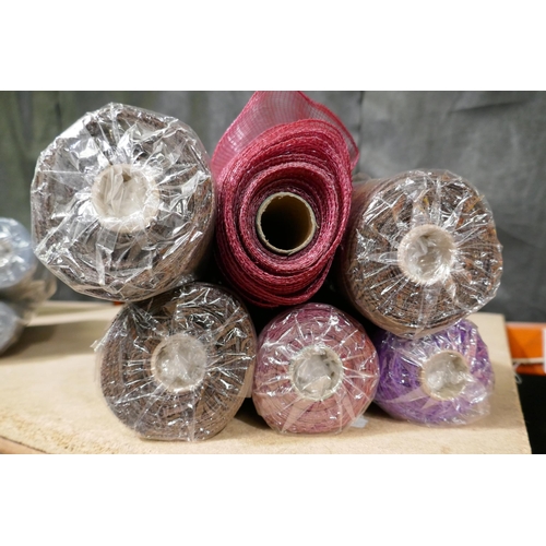 3397 - Six 50 x 9m rolls, brown & purple craft mesh