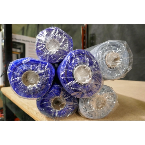 3398 - Six 50 x 9m rolls, blue & grey craft mesh