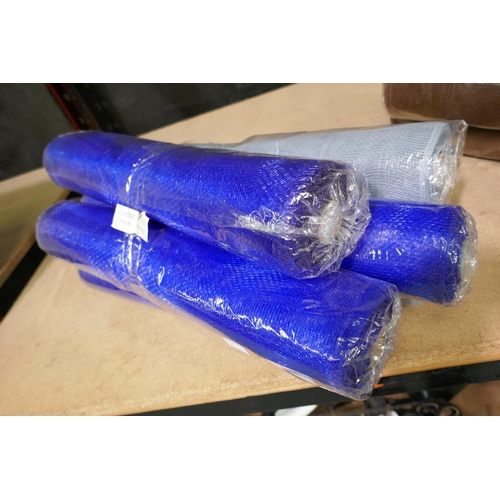 3398 - Six 50 x 9m rolls, blue & grey craft mesh