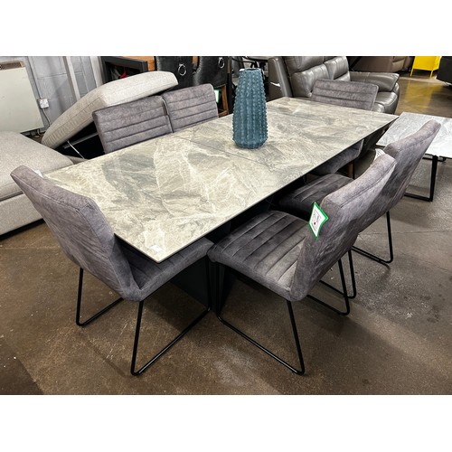 1467 - A Kano marble effect extending dining table and a set of Six Graphite upholstered Aaryan dining chai... 