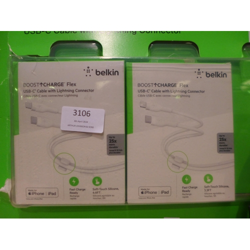 3106 - 2x Belkin Silicone Charging Cables, Pair Of SkullCandy Headphones - Damaged  (317-402) *This lot is ... 