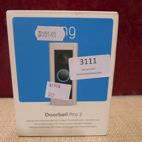 3111 - Ring Doorbell Pro 2 ( No Chime), Original RRP £166.66 + VAT (317-488) *This lot is subject to VAT