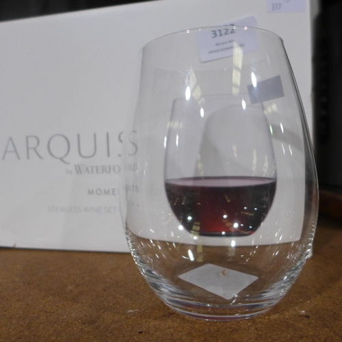 3122 - WaterFord Marquis Stemless Wine Glasses                    (317-627) *This lot is subject to VAT