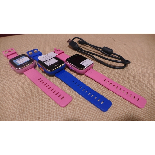 3128 - 3 xVtech Smart Watches Dx2 Pink/Blue - (Only One Charging Lead) (317-601,602,603) *This lot is subje... 