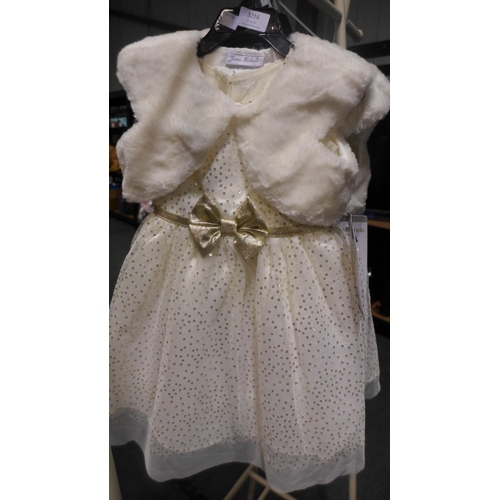 3216 - Four Jona Michelle, white & gold girls party dresses & matching jacket, size 3T *This lot is subject... 