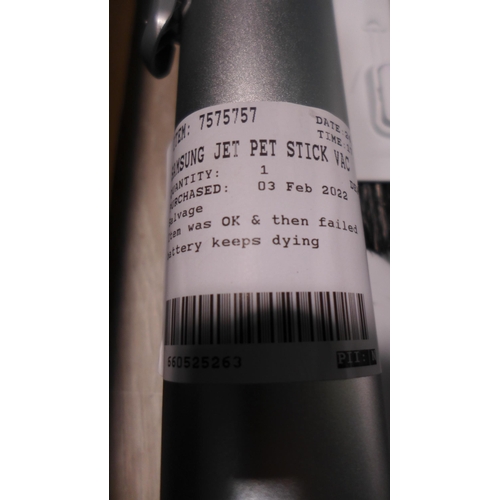 3238 - 2x Samsung Jet Pet Stick Vacuum cleaner - No Batteries - Incomplete, Original RRP £299.99 + VAT (317... 
