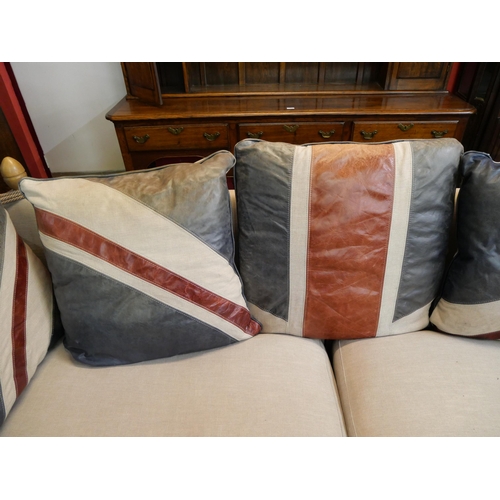 93 - A Barker & Stonehouse Union Jack pattern leather and fabric upholstered Knole drop arm settee and ar... 