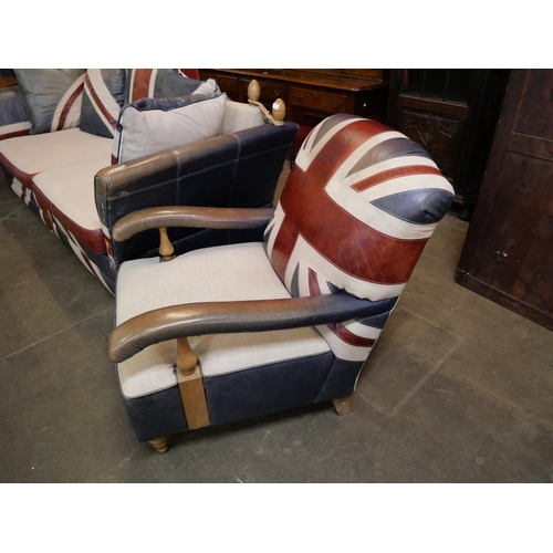 93 - A Barker & Stonehouse Union Jack pattern leather and fabric upholstered Knole drop arm settee and ar... 