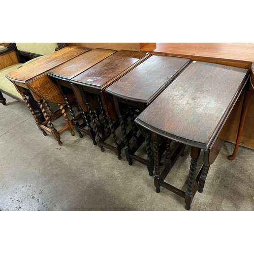 124 - Five oak barleytwist gateleg tables