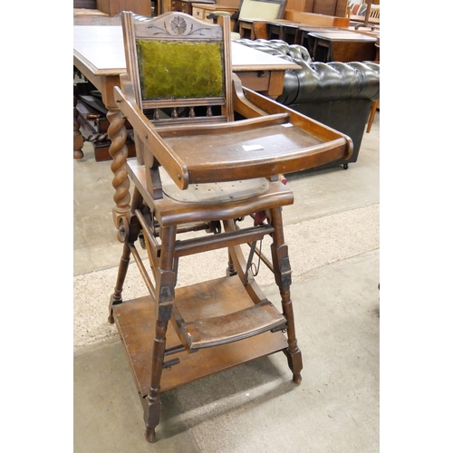 167 - A Victorian beech metamorphic child's high chair and an Edward VII occasional table