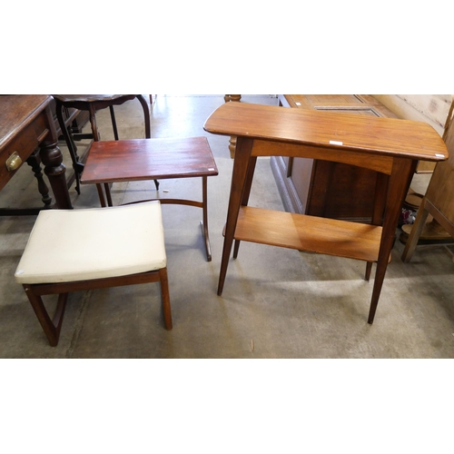 180 - A teak dressing table stool, an occasional table and 
hall table