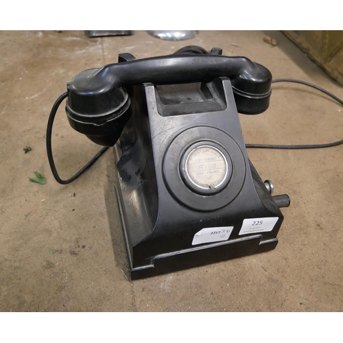 225 - A Bakelite telephone, with plaque marked Ericsson Mining Table Telephone